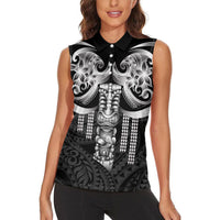 Tiki Drum Hawaii Women Sleeveless Polo Shirt Hawaiian Kakau Tattoo Style LT14 - Polynesian Pride