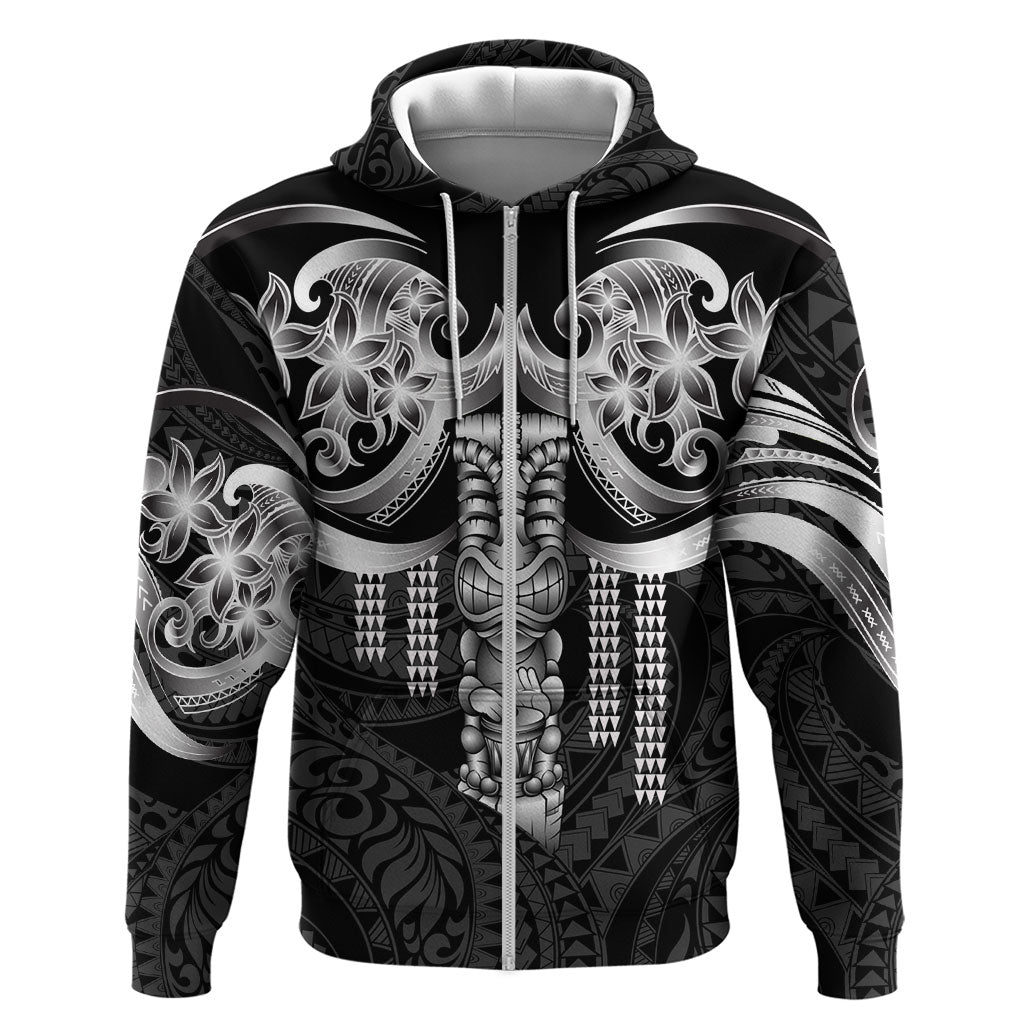 Tiki Drum Hawaii Zip Hoodie Hawaiian Kakau Tattoo Style LT14 Zip Hoodie Black - Polynesian Pride