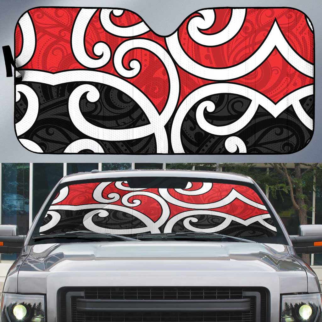New Zealand Auto Sun Shade Maori Koru Tino Rangatiratanga Color LT14 Red - Polynesian Pride