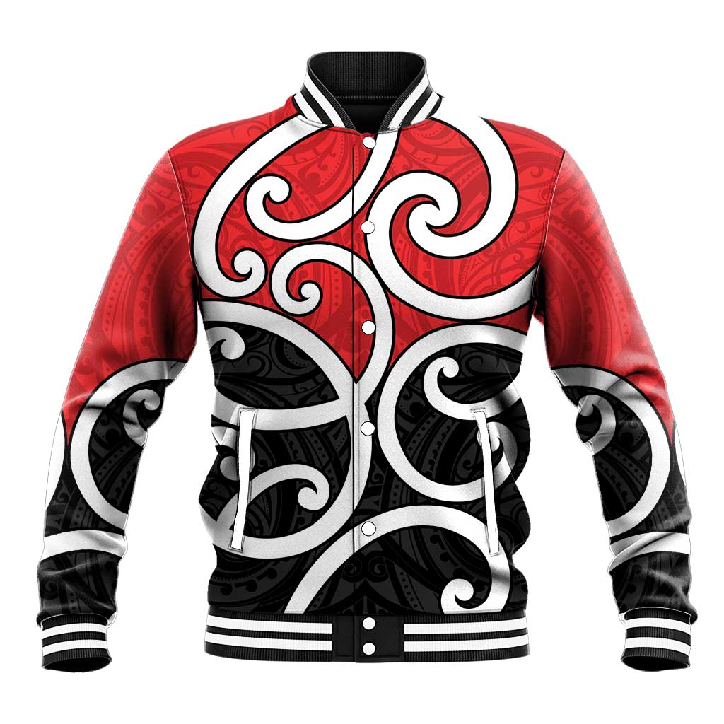 New Zealand Baseball Jacket Maori Koru Tino Rangatiratanga Color LT14 Unisex Red - Polynesian Pride