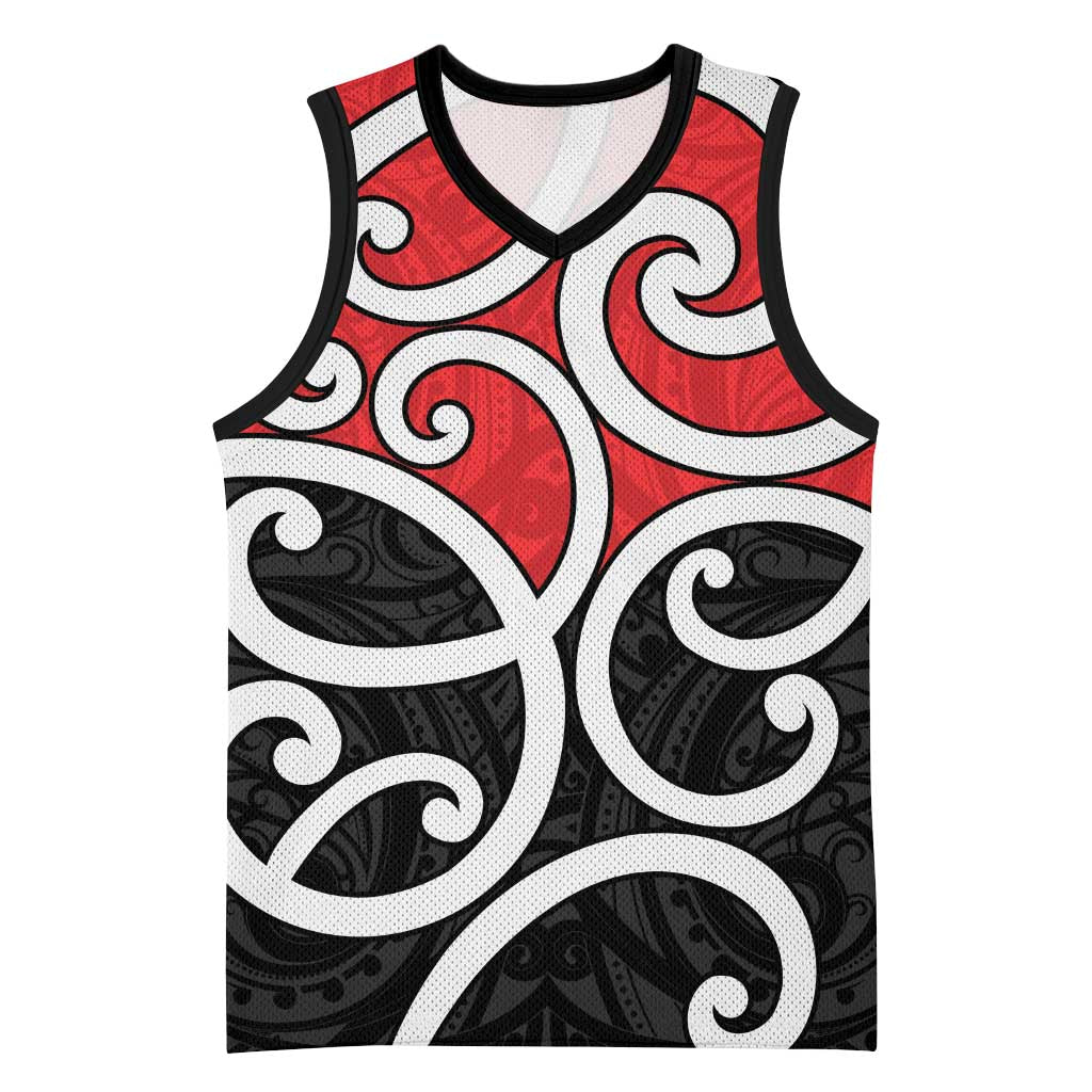 New Zealand Basketball Jersey Maori Koru Tino Rangatiratanga Color LT14 Unisex Red - Polynesian Pride