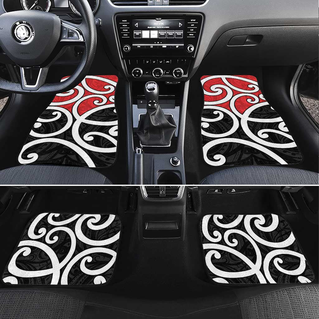 New Zealand Car Mats Maori Koru Tino Rangatiratanga Color LT14 Set 4pcs Red - Polynesian Pride