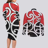 New Zealand Couples Matching Long Sleeve Bodycon Dress and Long Sleeve Button Shirt Maori Koru Tino Rangatiratanga Color LT14 - Polynesian Pride