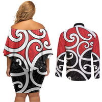 New Zealand Couples Matching Off Shoulder Short Dress and Long Sleeve Button Shirt Maori Koru Tino Rangatiratanga Color LT14 - Polynesian Pride