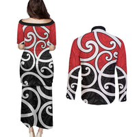 New Zealand Couples Matching Puletasi and Long Sleeve Button Shirt Maori Koru Tino Rangatiratanga Color LT14 - Polynesian Pride