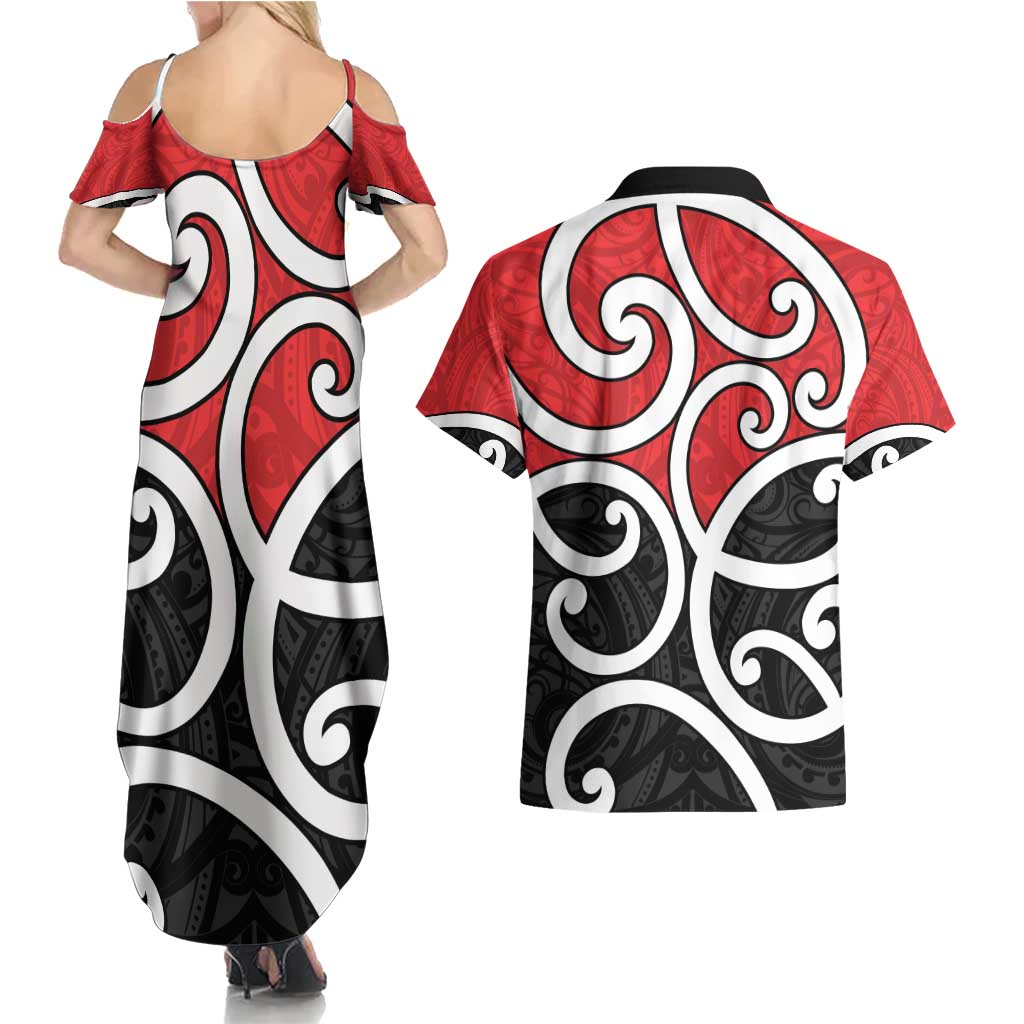 New Zealand Couples Matching Summer Maxi Dress and Hawaiian Shirt Maori Koru Tino Rangatiratanga Color LT14 - Polynesian Pride