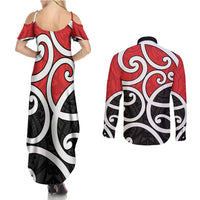 New Zealand Couples Matching Summer Maxi Dress and Long Sleeve Button Shirt Maori Koru Tino Rangatiratanga Color LT14 - Polynesian Pride