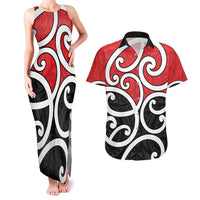 New Zealand Couples Matching Tank Maxi Dress and Hawaiian Shirt Maori Koru Tino Rangatiratanga Color LT14 Red - Polynesian Pride