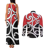 New Zealand Couples Matching Tank Maxi Dress and Long Sleeve Button Shirt Maori Koru Tino Rangatiratanga Color LT14 - Polynesian Pride