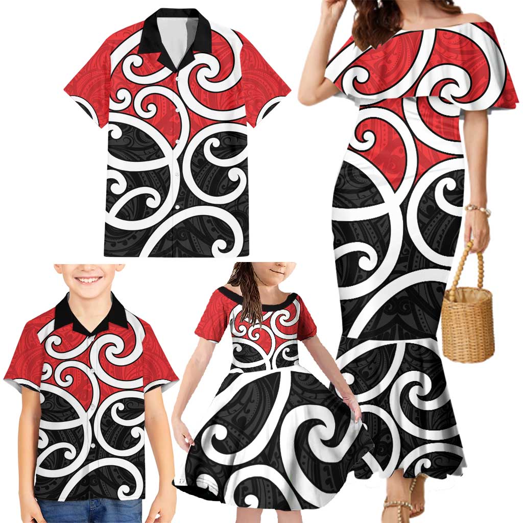 New Zealand Family Matching Mermaid Dress and Hawaiian Shirt Maori Koru Tino Rangatiratanga Color LT14 - Polynesian Pride