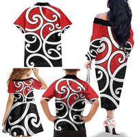 New Zealand Family Matching Off The Shoulder Long Sleeve Dress and Hawaiian Shirt Maori Koru Tino Rangatiratanga Color LT14 - Polynesian Pride