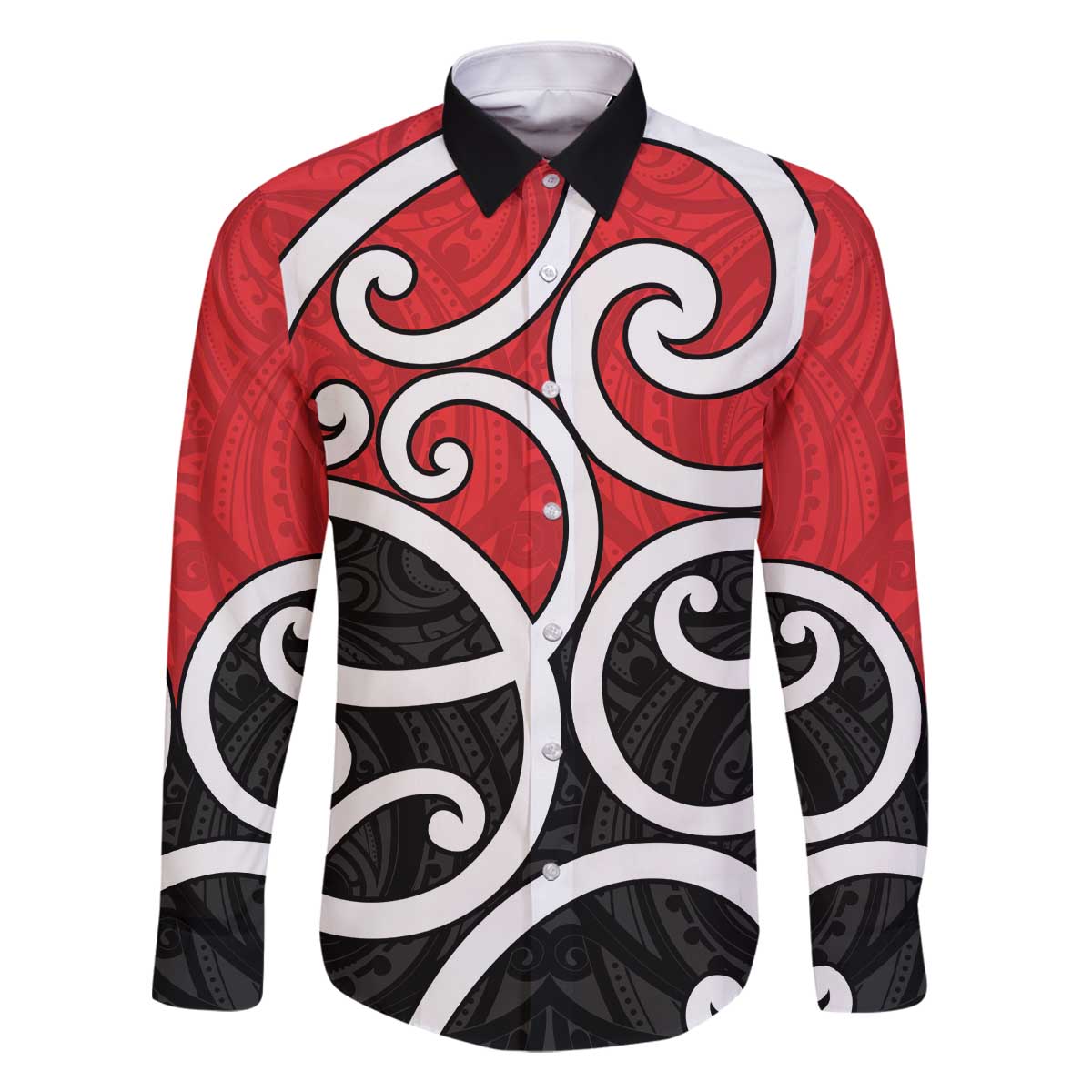 New Zealand Family Matching Off The Shoulder Long Sleeve Dress and Hawaiian Shirt Maori Koru Tino Rangatiratanga Color LT14 Dad's Shirt - Long Sleeve Red - Polynesian Pride