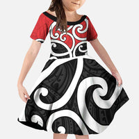 New Zealand Family Matching Off Shoulder Maxi Dress and Hawaiian Shirt Maori Koru Tino Rangatiratanga Color LT14 Daughter's Dress Red - Polynesian Pride