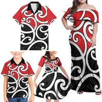 New Zealand Family Matching Off Shoulder Maxi Dress and Hawaiian Shirt Maori Koru Tino Rangatiratanga Color LT14 - Polynesian Pride