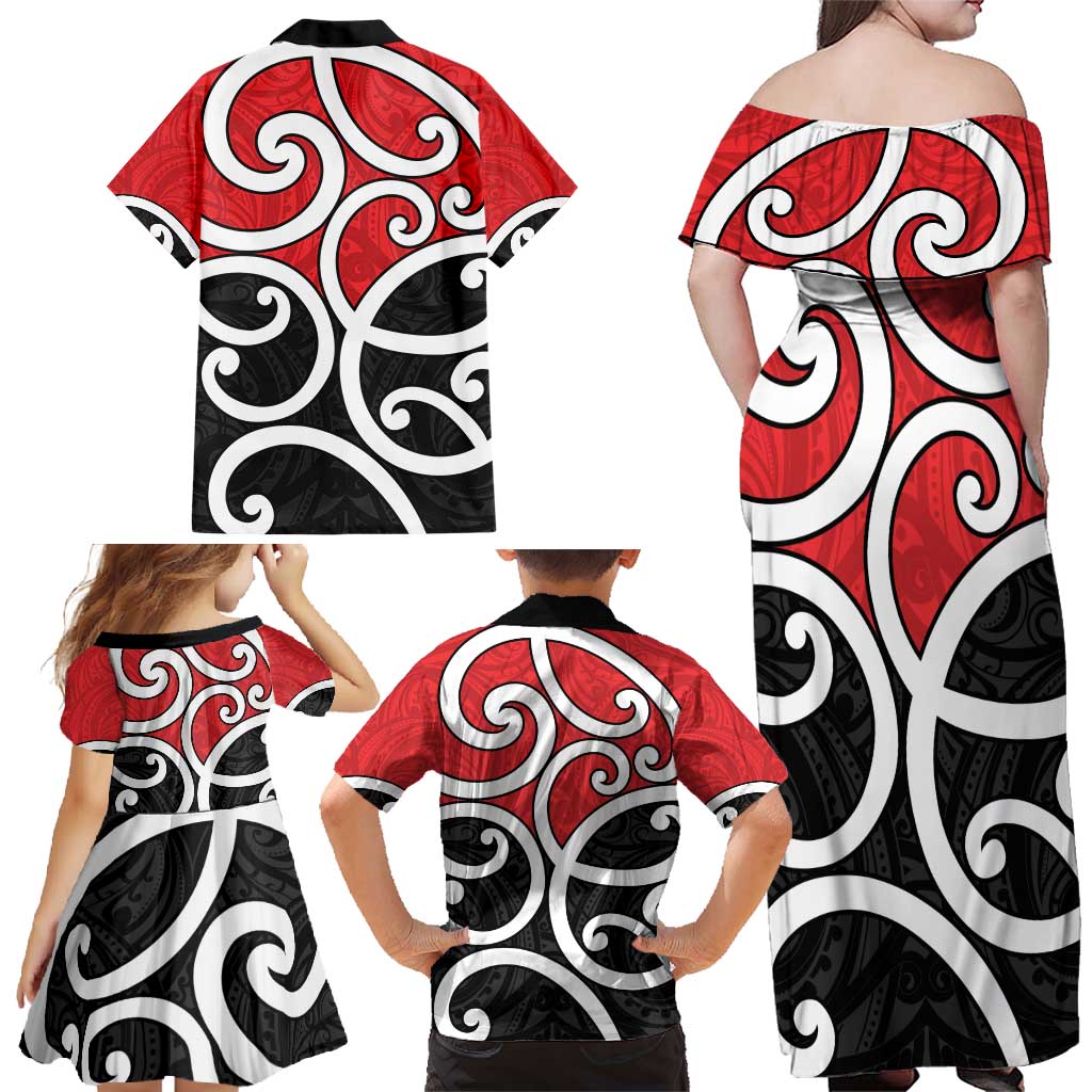 New Zealand Family Matching Off Shoulder Maxi Dress and Hawaiian Shirt Maori Koru Tino Rangatiratanga Color LT14 - Polynesian Pride
