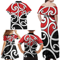 New Zealand Family Matching Off Shoulder Maxi Dress and Hawaiian Shirt Maori Koru Tino Rangatiratanga Color LT14 - Polynesian Pride