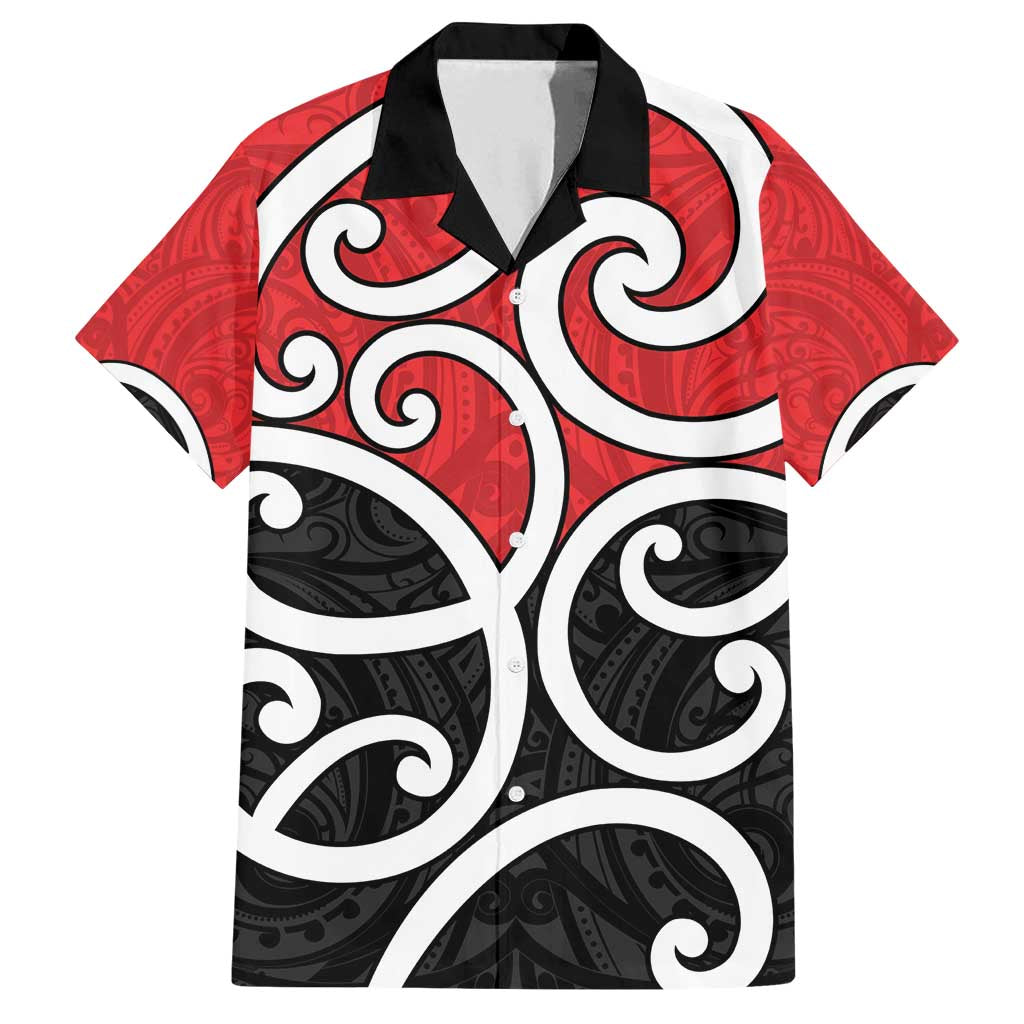 New Zealand Family Matching Off Shoulder Maxi Dress and Hawaiian Shirt Maori Koru Tino Rangatiratanga Color LT14 Dad's Shirt - Short Sleeve Red - Polynesian Pride