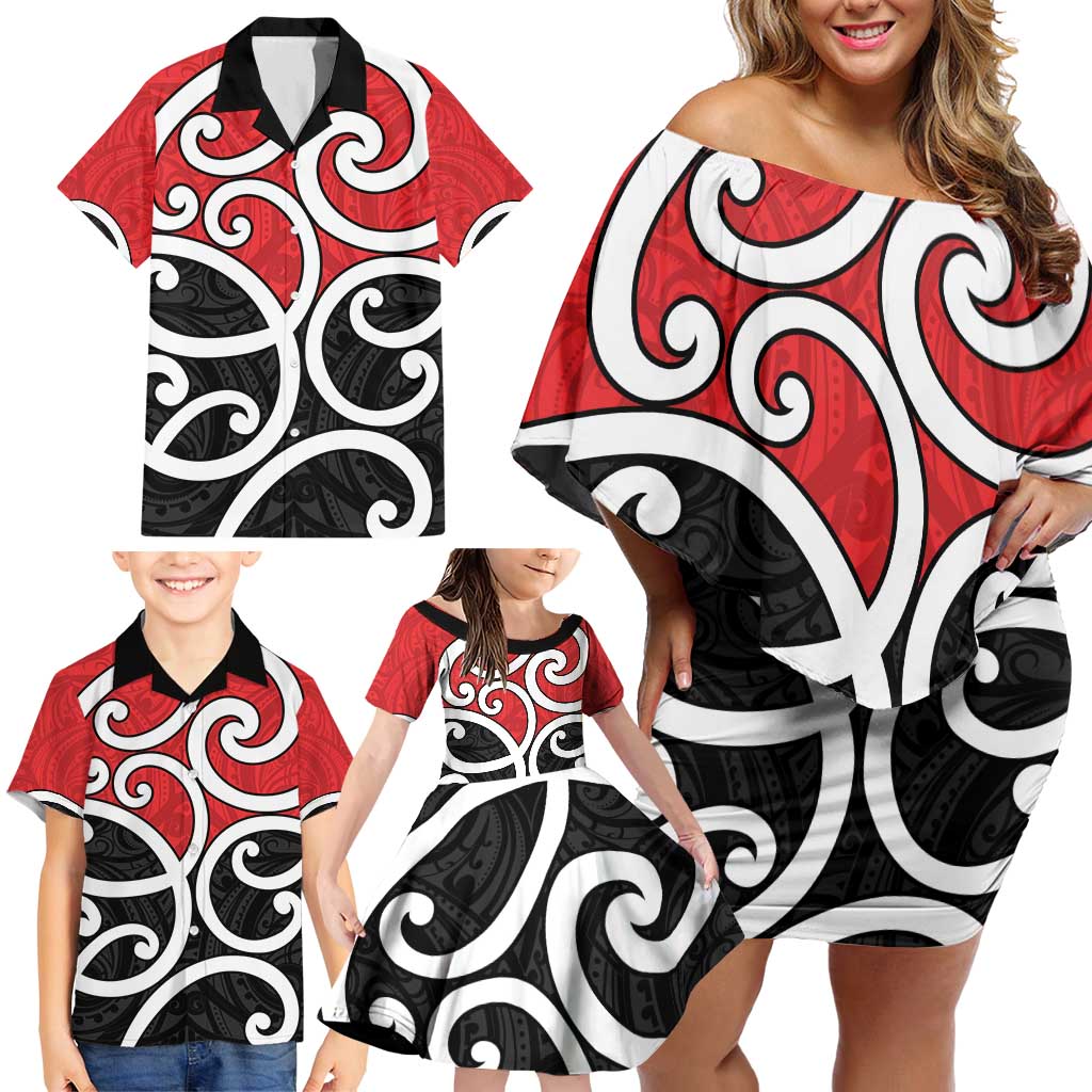 New Zealand Family Matching Off Shoulder Short Dress and Hawaiian Shirt Maori Koru Tino Rangatiratanga Color LT14 - Polynesian Pride