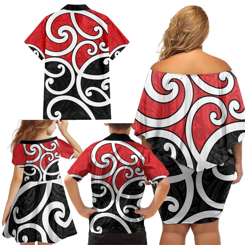 New Zealand Family Matching Off Shoulder Short Dress and Hawaiian Shirt Maori Koru Tino Rangatiratanga Color LT14 - Polynesian Pride