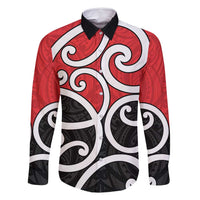 New Zealand Family Matching Off Shoulder Short Dress and Hawaiian Shirt Maori Koru Tino Rangatiratanga Color LT14 Dad's Shirt - Long Sleeve Red - Polynesian Pride