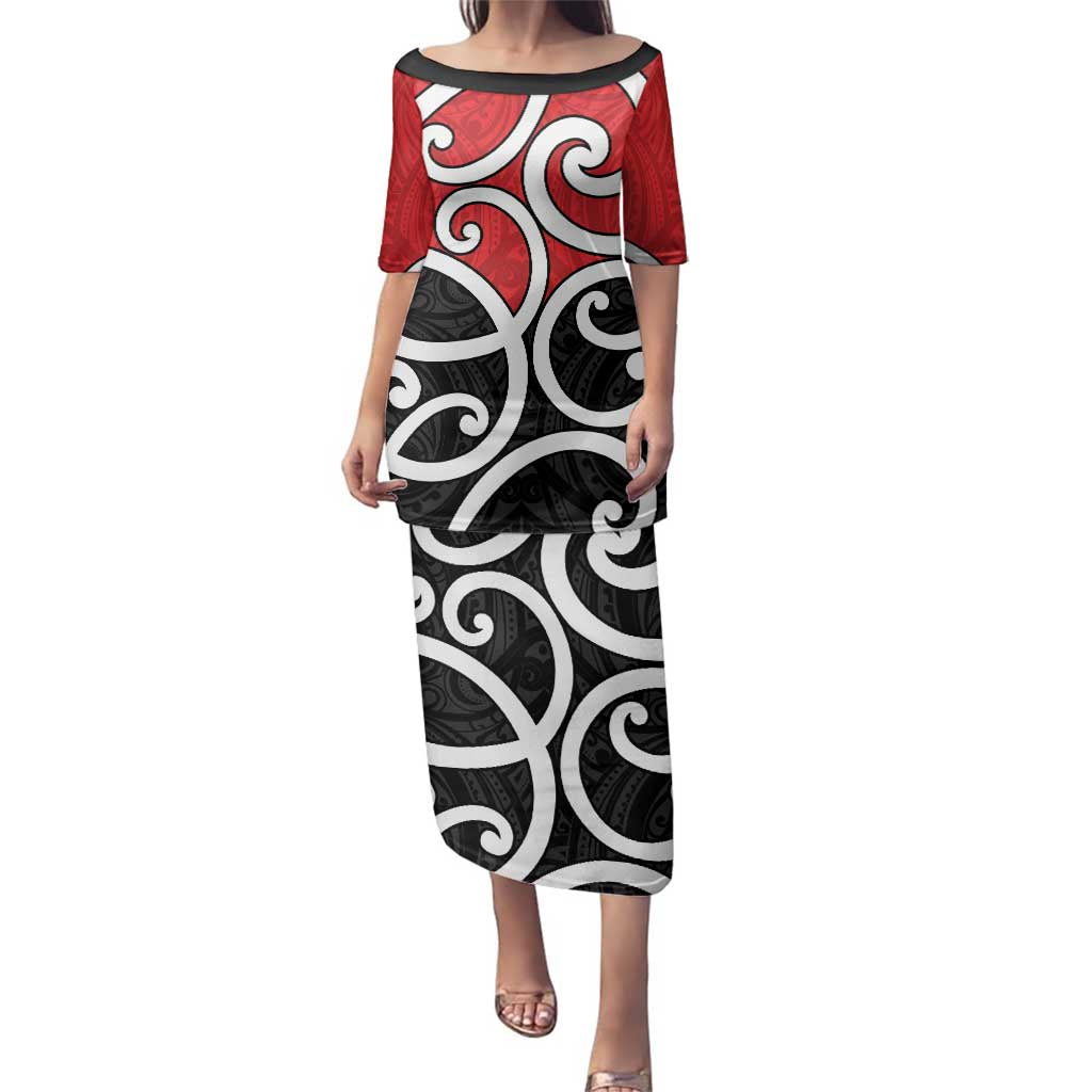 New Zealand Family Matching Puletasi and Hawaiian Shirt Maori Koru Tino Rangatiratanga Color LT14 Mom's Dress Red - Polynesian Pride