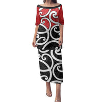 New Zealand Family Matching Puletasi and Hawaiian Shirt Maori Koru Tino Rangatiratanga Color LT14 Mom's Dress Red - Polynesian Pride
