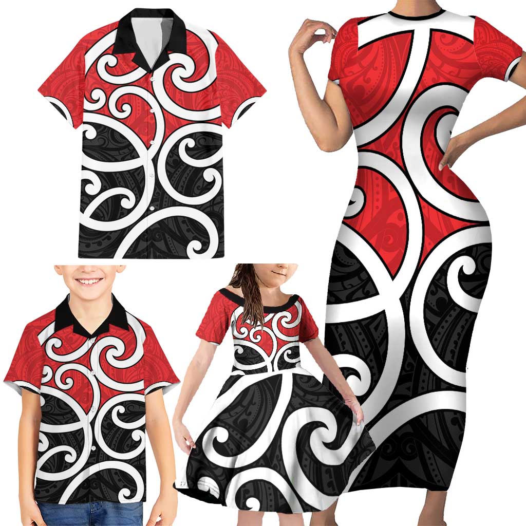 New Zealand Family Matching Short Sleeve Bodycon Dress and Hawaiian Shirt Maori Koru Tino Rangatiratanga Color LT14 - Polynesian Pride