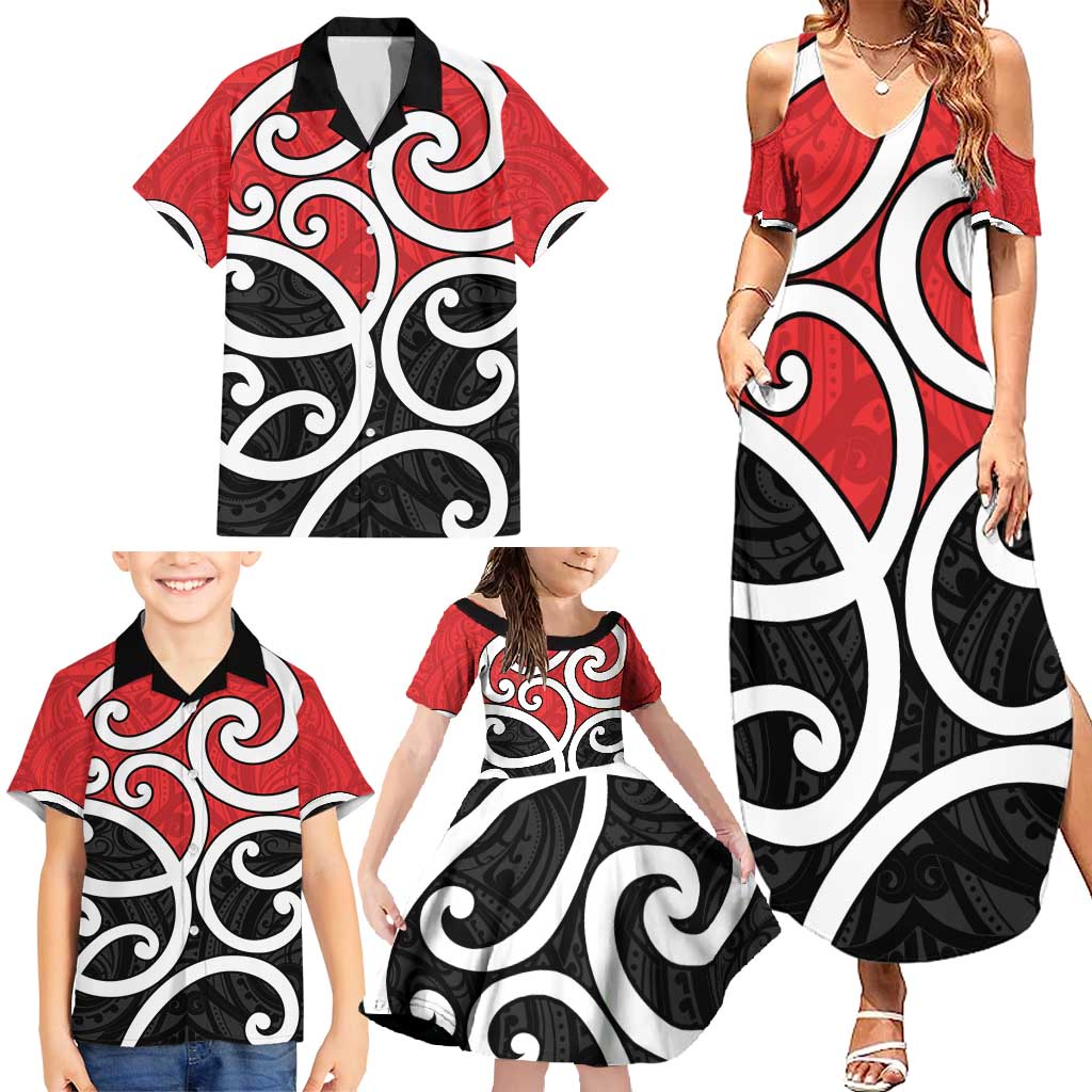 New Zealand Family Matching Summer Maxi Dress and Hawaiian Shirt Maori Koru Tino Rangatiratanga Color LT14 - Polynesian Pride