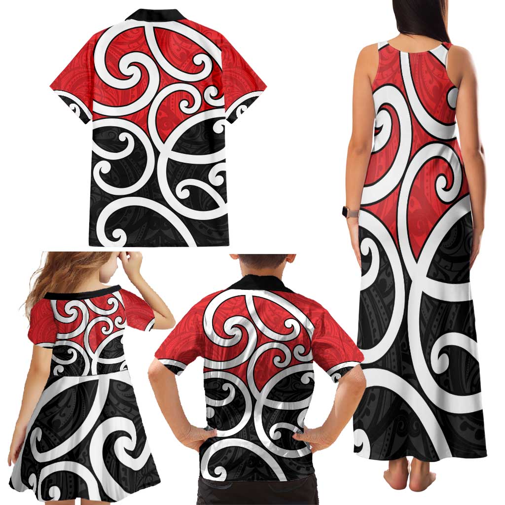 New Zealand Family Matching Tank Maxi Dress and Hawaiian Shirt Maori Koru Tino Rangatiratanga Color LT14 - Polynesian Pride