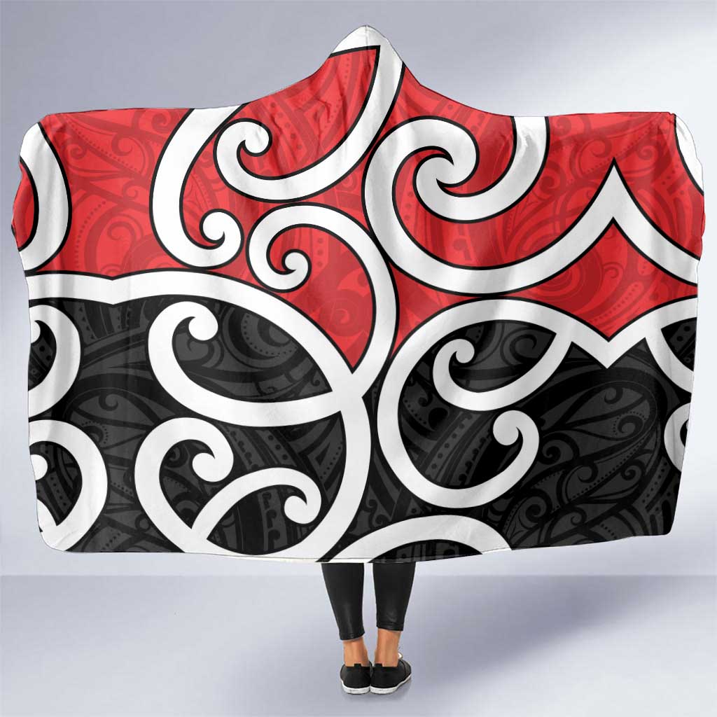 New Zealand Hooded Blanket Maori Koru Tino Rangatiratanga Color LT14 One Size Red - Polynesian Pride
