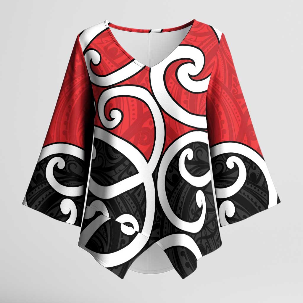 New Zealand Kimono Sleeve Blouse Maori Koru Tino Rangatiratanga Color LT14 Female Red - Polynesian Pride