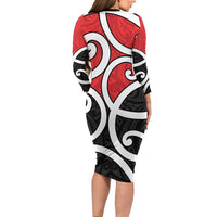 New Zealand Long Sleeve Bodycon Dress Maori Koru Tino Rangatiratanga Color LT14 - Polynesian Pride