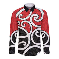 New Zealand Long Sleeve Button Shirt Maori Koru Tino Rangatiratanga Color LT14 Unisex Red - Polynesian Pride