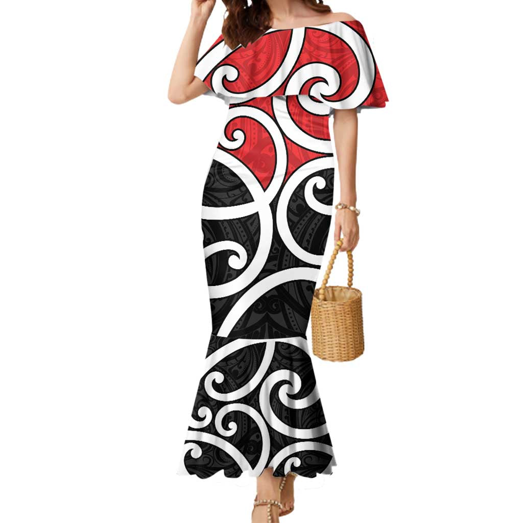 New Zealand Mermaid Dress Maori Koru Tino Rangatiratanga Color LT14 Women Red - Polynesian Pride