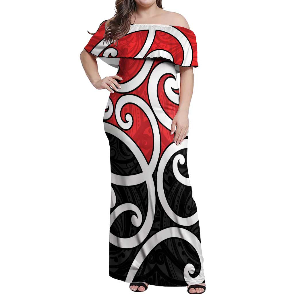 New Zealand Off Shoulder Maxi Dress Maori Koru Tino Rangatiratanga Color LT14 Women Red - Polynesian Pride