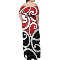 New Zealand Off Shoulder Maxi Dress Maori Koru Tino Rangatiratanga Color LT14 - Polynesian Pride
