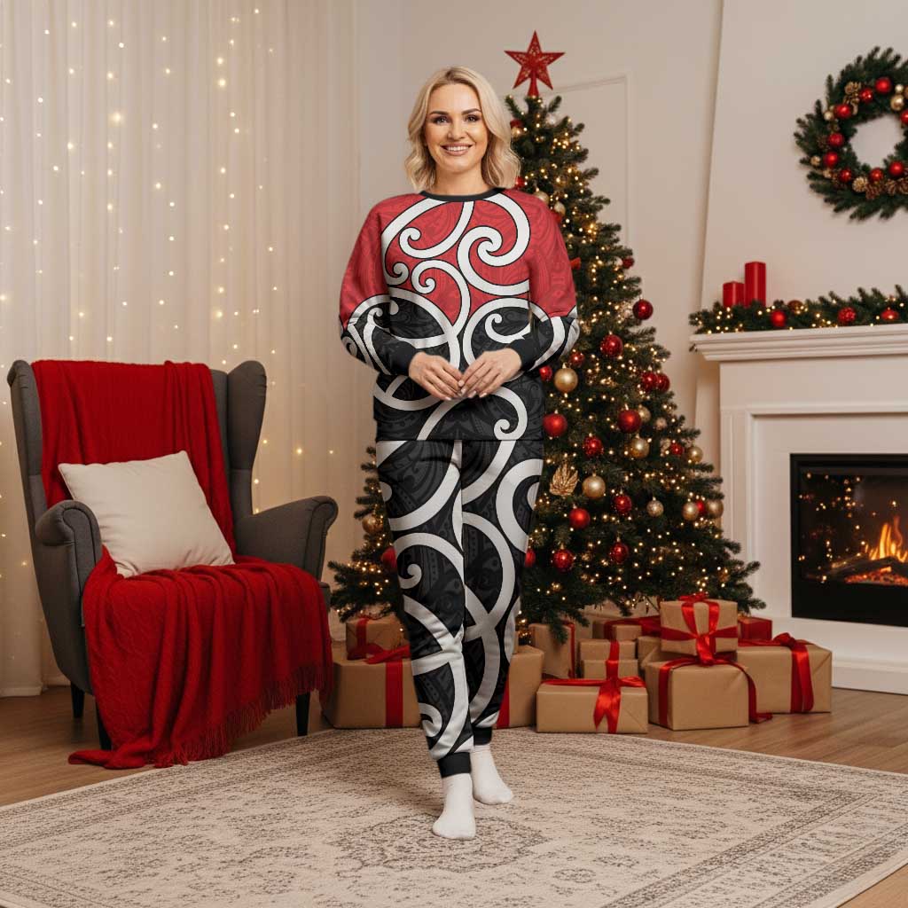 New Zealand Christmas Pajama Set Maori Koru Tino Rangatiratanga Color LT14 Women Red - Polynesian Pride