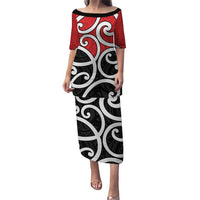 New Zealand Puletasi Maori Koru Tino Rangatiratanga Color LT14 Long Dress Red - Polynesian Pride