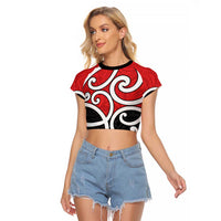 New Zealand Raglan Cropped T Shirt Maori Koru Tino Rangatiratanga Color LT14 Female Red - Polynesian Pride