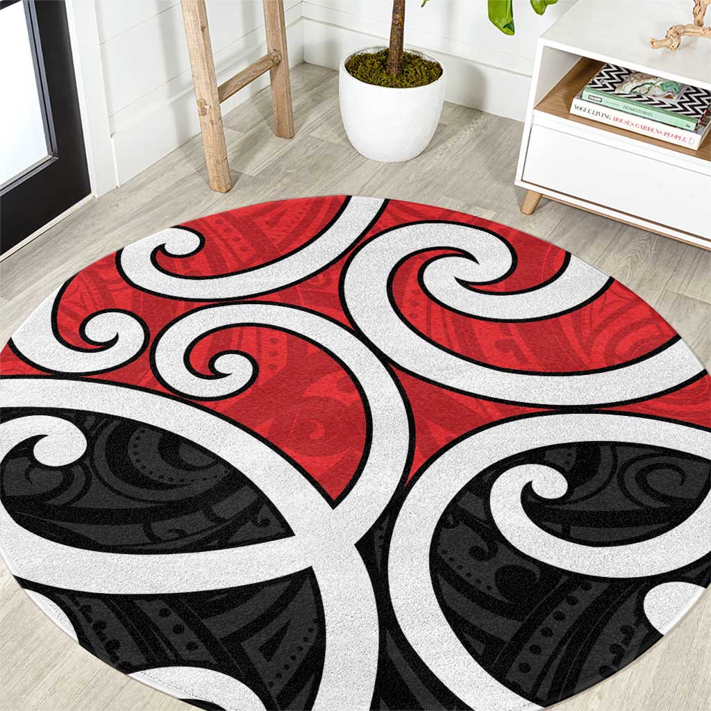 New Zealand Round Carpet Maori Koru Tino Rangatiratanga Color LT14 Red - Polynesian Pride
