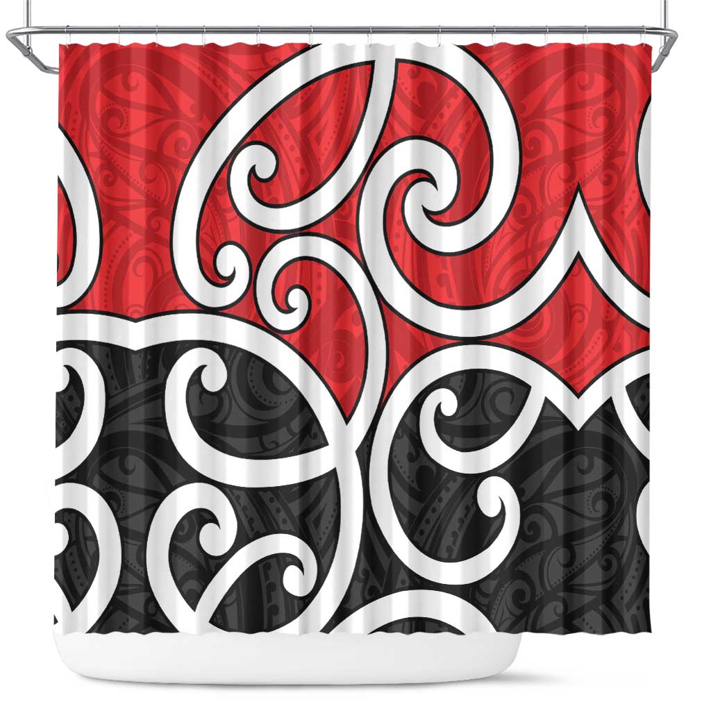 New Zealand Shower Curtain Maori Koru Tino Rangatiratanga Color LT14 Red - Polynesian Pride