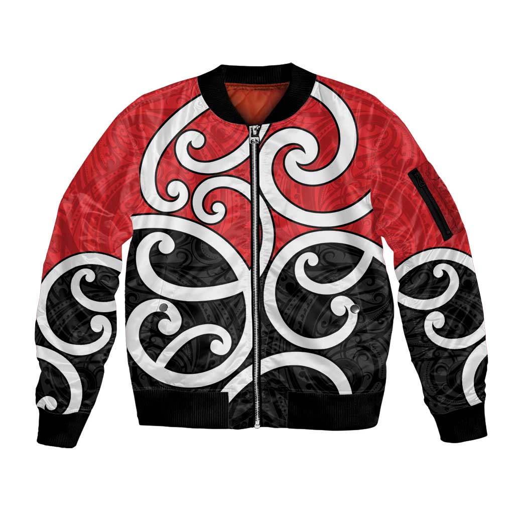 New Zealand Sleeve Zip Bomber Jacket Maori Koru Tino Rangatiratanga Color LT14 Unisex Red - Polynesian Pride