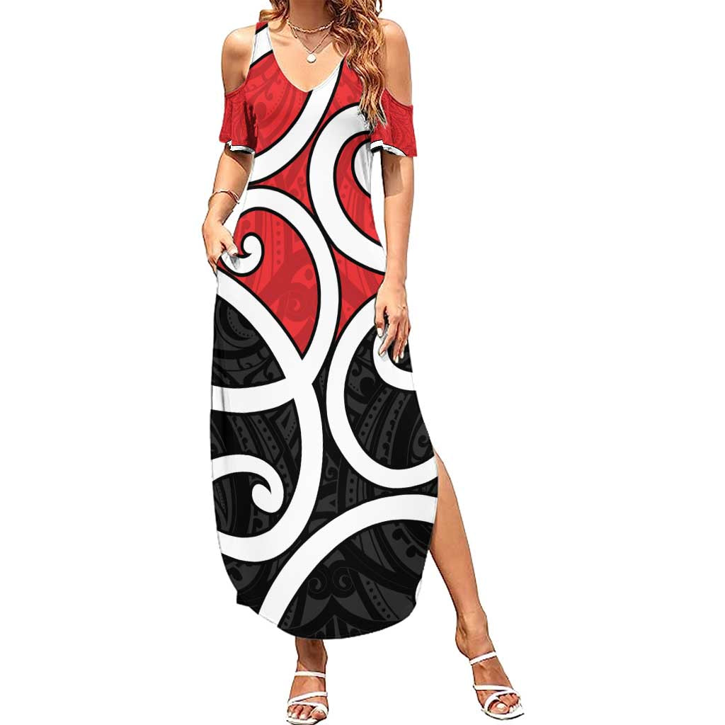 New Zealand Summer Maxi Dress Maori Koru Tino Rangatiratanga Color LT14 Women Red - Polynesian Pride