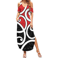 New Zealand Summer Maxi Dress Maori Koru Tino Rangatiratanga Color LT14 Women Red - Polynesian Pride
