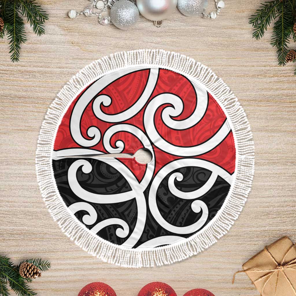 New Zealand Tree Skirt Maori Koru Tino Rangatiratanga Color LT14 Fringed Red - Polynesian Pride