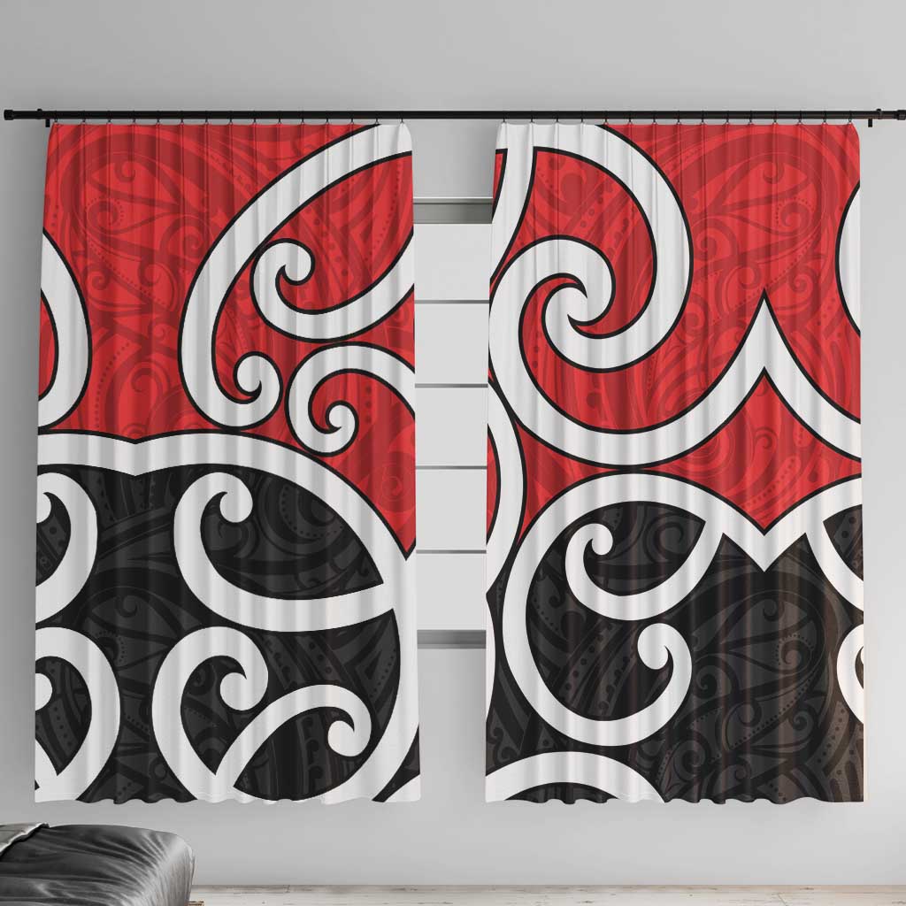 New Zealand Window Curtain Maori Koru Tino Rangatiratanga Color LT14 With Hooks Red - Polynesian Pride