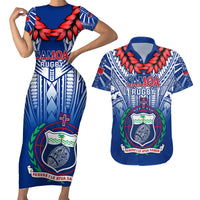 Samoa Rugby Couples Matching Short Sleeve Bodycon Dress and Hawaiian Shirt 2023 Go Manu Samoa With Ula Fala Style LT14 Blue - Polynesian Pride