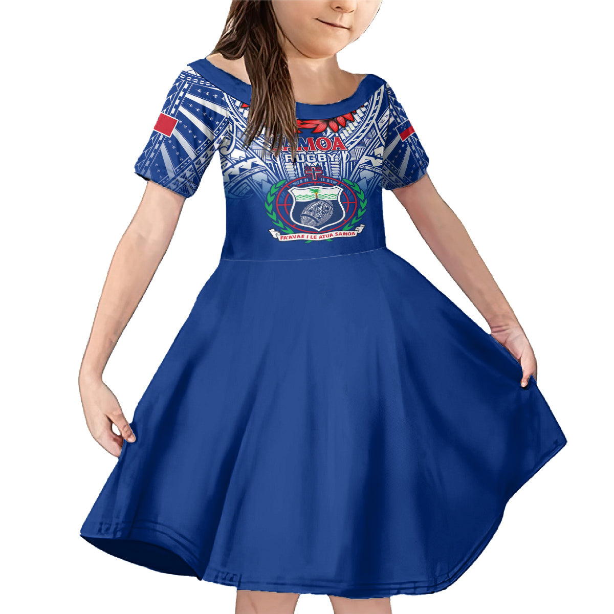 Samoa Rugby Family Matching Mermaid Dress and Hawaiian Shirt 2023 Go Manu Samoa With Ula Fala Style LT14 Daughter's Dress Blue - Polynesian Pride