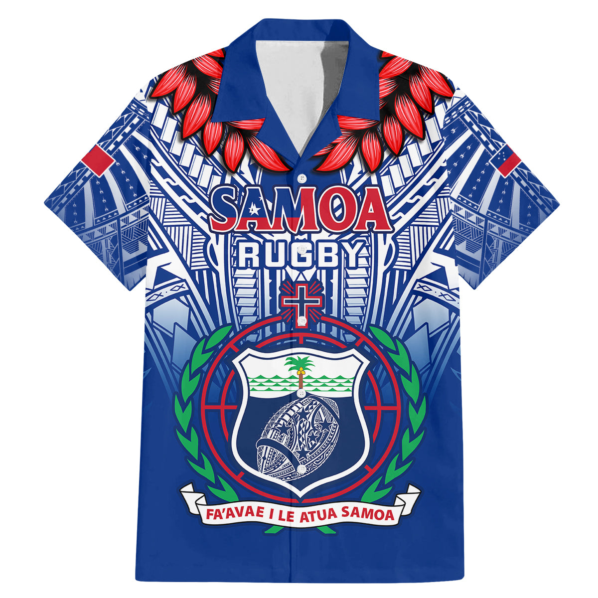 Samoa Rugby Family Matching Mermaid Dress and Hawaiian Shirt 2023 Go Manu Samoa With Ula Fala Style LT14 Dad's Shirt - Short Sleeve Blue - Polynesian Pride
