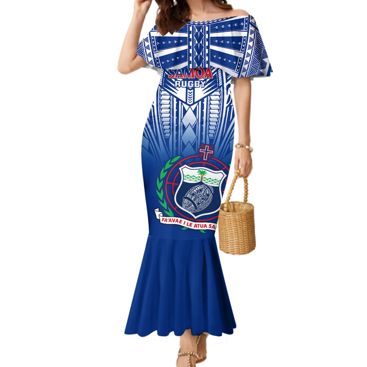 Samoa Rugby Family Matching Mermaid Dress and Hawaiian Shirt 2023 Go Manu Samoa With Ula Fala Style LT14 Mom's Dress Blue - Polynesian Pride